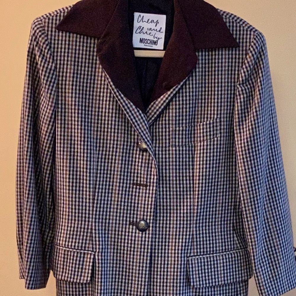 Moschino Brown Vintage Tan & Black Wool Blazer (10)